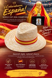 Manufacturer of Straw <b>Hat</b> Spain Flag Ribbon Band Thick Straw Woven Straw <b>Hat</b> for <b>Man</b> and Women World Cup Merchandise - Product Image 1