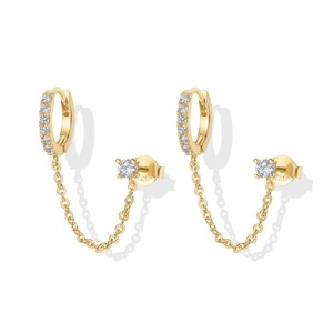 Boucles d'oreilles créoles Huggie plaquées or rose 14K pour doubles piercings, boucles d'oreilles chaîne en argent 925 pour femmes, boucles d'oreilles clous et manchettes d'oreille - Product Image 3