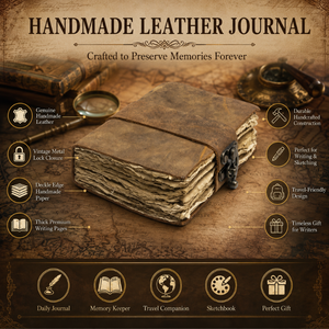 Handmade Rustic Leather Travel Journal – Vintage Antique Leather <b>Diary</b> with Handmade Deckle Edge Blank Pages | Retro Writing - Product Image 5