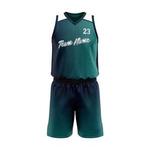 Ensemble d'uniformes de basketball personnalisés par sublimation pour jeunes équipes – Maillot et short d'entraînement sans manches en maille bleu marine et turquoise – Vêtements personnalisés - Product Image 2
