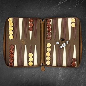 Handmade Leather <b>Backgammon</b> <b>Set</b> With <b>Wooden</b> Pieces And Dice Premium Portable Board Game Crafted For Family Entertainment - Product Image 1