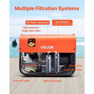 Compressore d'aria PCP 4500PSI/30Mpa per bombole subacquee con arresto automatico, doppio cilindro, industriale, costruzione robusta - Product Image 3