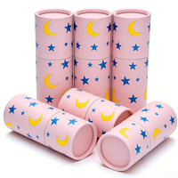Emballage en tube de papier rose personnalisable avec impression lune et étoiles, boîte cadeau cylindrique écologique pour lotion et cosmétiques