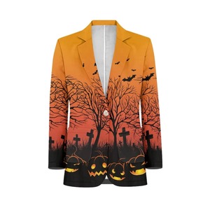 Blazer imprimé violet Halloween à manches longues, revers cranté, boutonnage frontal, pour fête costumée - Product Image 4