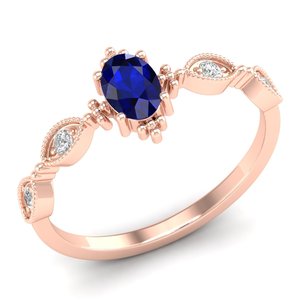 Anillo Solitario REYES Personalizado con Zafiro Azul de Corte Ovalado de 0.5Ct en Oro Sólido de 14K, Joyería con Moissanita Certificada por GRA - Product Image 1