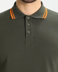 เสื้อโปโลแขนสั้นสีเขียวมะกอกสำหรับผู้ชาย แต่งขอบสีส้ม ทรงปกติ สไตล์ลำลอง ผ้าฝ้ายปิเก้ถัก 100% - Product Image 3