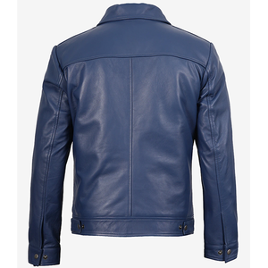 Blousons en cuir de vachette bleu marine pour hommes, tendance 2026, décontractés, avec col rabattable, fermeture éclair, coupe ajustée, pour l'hiver (OEM) - Product Image 2