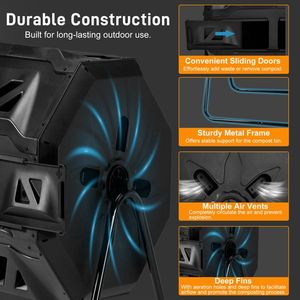 42-Gallon Black Outdoor Dual Chamber Compost Tumbler Dual Rotating Batch Composter Aerator for Composting - Product Image 5