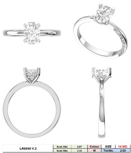 แหวนหมั้นเพชรทรงรี 14K ทองคำแท้ ประดับเพชร CVD 2 กะรัต ชุบโรเดียม รับรองโดย IGI ดีไซน์คลาสสิก สวยสง่า - Product Image 4