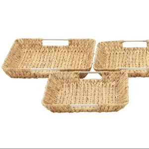 Set of 3 rectangular fruit trays made of water hyacinth, <b>stackable</b>, kitchen <b>storage</b> trays. - Product Image 1