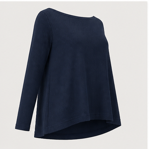 Womens Dark Blue Boat Neck Long Sleeve Relaxed <b>Tunic</b> Fit T Shirt WTS-0119 - Product Image 4
