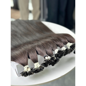 Cheveux humains naturels noirs non traités, lisses comme des soies, à pointe plate, de donneur unique vietnamien, pré-collés, vente en gros - Product Image 4