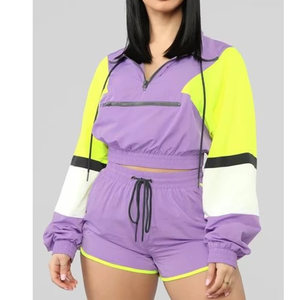 Custom Women's Color Block Windbreaker Jacket Shorts Set Lightweight Summer Sportswear OEM ODM Factory Supply - Product Image 1