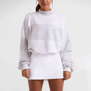 Sudadera de cuello alto oversize para mujer con bloques de color, manga larga, tejida 100% algodón, con logo frontal personalizado, para otoño - Product Image 1