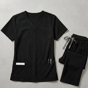 Ensemble de blouses et pantalons pour femmes en coton et polyester tissé, col en V, uniformes d'hôpital avec poches - Product Image 3