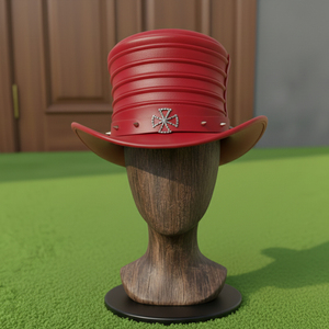 Sombrero de cuero rojo Steampunk hecho a mano de primera calidad, estilo gótico con tachuelas, sombrero victoriano para festivales, para hombres y mujeres. - Product Image 3