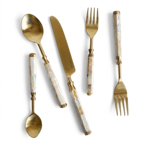 White Mother of Pearl Cutlery <b>Set</b> Stainless Steel 4-Piece Flatware Pearl Handle Silverware <b>Knife</b> <b>Fork</b> <b>Spoon</b> <b>Set</b> for Wholesale - Product Image 5