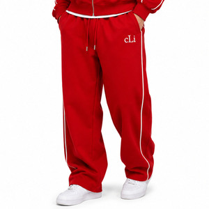 Modern Sportswear Full Zip Stand Collar <b>Track</b> <b>Jacket</b> Custom Piping Embroidered Regular Fit Fleece Hoodies Wide Leg Joggers Sets - Product Image 5