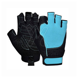 Gants de fitness demi-doigts noir et bleu en Spandex pour l'entraînement en salle de sport, amélioration de la préhension, unisexe, à enfiler avec sangle de poignet - Product Image 3