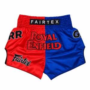 กางเกงมวยไทย Fairtex Royal Enfield สีแดงดำ พิมพ์ลายซิลค์สกรีน สำหรับชกมวย ผู้ชาย ไซส์ปกติ - Product Image 4