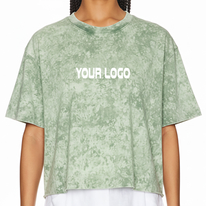 Camiseta de cuello redondo extragrande con lavado ácido para mujer, estilo urbano, con logotipo bordado personalizado, gran éxito de ventas. - Product Image 1
