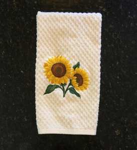 Paños de cocina bordados con diseño de girasol, en colores blanco, marfil, marrón, gris, rojo, negro, azul, rosa y azul marino, de algodón tipo gofre y felpa, para manos y platos. - Product Image 5