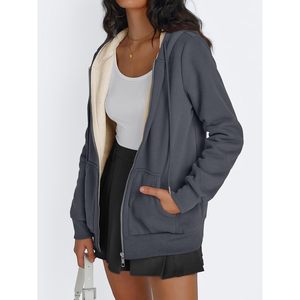 Sweats à capuche zippés à manches longues à la mode pour femmes manteaux d'hiver doublure polaire pull sweats pour l'automne vêtements d'hiver élégants - Product Image 4