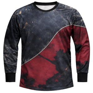 Camiseta de paintball vintage estilo denim desgastado, sublimación, color granate y azul marino, ropa de equipo, transpirable, de malla, manga larga - Product Image 2