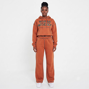 Ensemble de survêtement brodé pour femme, sweat à capuche à manches longues et épaules tombantes, style streetwear décontracté, 100% coton, pantalon de survêtement oversize pour femme - Product Image 6