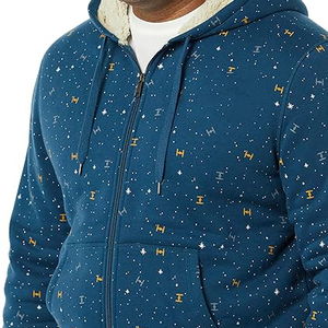 Sweat-shirt à capuche bleu marine à fermeture éclair, coupe classique, motif imprimé, vêtement décontracté d'hiver, 100% polyester, tissu en molleton français tricoté - Product Image 5