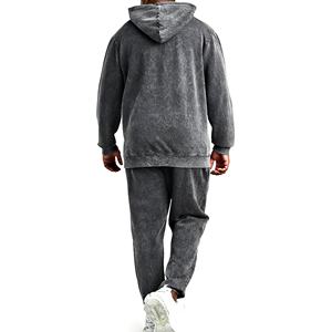 Ensemble de survêtement premium pour homme en coton respirant délavé à l'acide, avec sweat à capuche et pantalon de jogging, grandes tailles, streetwear, vente en gros OEM, direct usine - Product Image 2