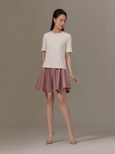 <b>Women's</b> High Waist Pink Skirt Set With Elastic Waist Knitted Top Minimalist Style Solid Color Regular Fit - Product Image 1