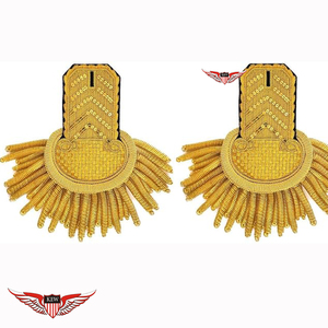 Adornos de bordado con flecos, hilo de bullion, hilo de Mylar, alta calidad personalizable, pares de epaulettes franceses de Napoleón, color dorado - Product Image 1