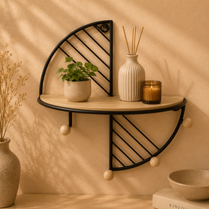 Estante de pared moderno de metal y madera con marco dorado Diseño abierto contemporáneo para sala de estar Dormitorio y decoración de oficina - Product Image 4