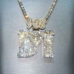 Colgante con Letra M Individual, Incrustado en Piedras, Plata 925, Estilo Hip Hop, Personalizable con Moissanita VVS, para Regalo - Product Image 1