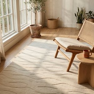Luxury Modern Hand Tufted Anti-Slip <b>Beige</b> <b>Cream</b> Wool Geometric Textured Area <b>Rug</b> for Living Room Decoration - Product Image 6