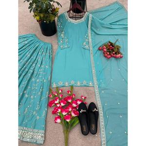 Robes Sharara de soirée de créateur avec broderie lourde pour femmes par Fabzone - Product Image 1