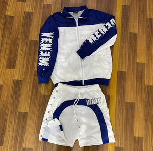 Custom <b>Men's</b> Color Block Nylon Windbreaker <b>Jacket</b> and Snap Button Shorts Set Full Zip Water Resistant Tracksuit - Product Image 2