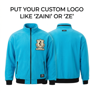 Premium 240 GSM Soft Polar Fleece Long <b>Running</b> <b>Jacket</b> Royal Blue Green Panel Printed Front Stand Collar Full Zip Waterproof - Product Image 1