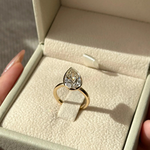 3 Carat Pear Shape Lab Grown Diamond Bezel Set Engagement <b>Ring</b> IGI Certified D E Color VS VVS <b>Solitaire</b> Custom Gold <b>Silver</b> Band - Product Image 5