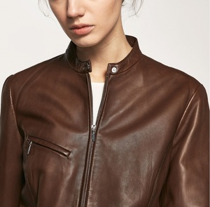 Stylish <b>Women's</b> Genuine Top Skin Leather <b>Jacket</b> Biker Style Slim Fit Breathable Woven Zippered Pockets <b>Women's</b> Leather <b>Jackets</b> - Product Image 5