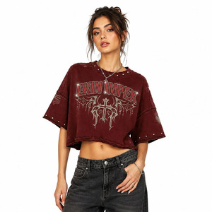 Men's Gothic Crop Top 100% Cotton Blank <b>Y2K</b> Vintage Washed Oversized Streetwear T-<b>Shirt</b> - Product Image 3