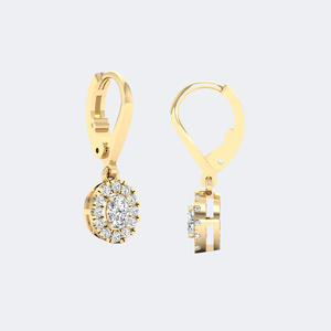 Boucles d'oreilles pendantes linéaires en diamant, 0.20CTW, avec grappe ronde, pavé de griffes et halo - Product Image 4