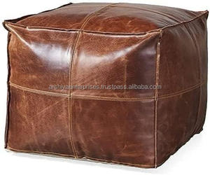 OEM/ODM Nouveau meuble de salon moelleux best-seller Housse de pouf carré marron en cuir véritable repose-pieds repose-pieds - Product Image 2