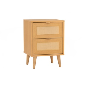 Sleek 2-Drawer <b>Bedside</b> <b>Table</b> <b>Rattan</b> Wooden Nightstand for Small Space Apartment and Living Room - Product Image 1