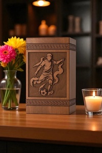 Handmade Rosewood Eco-Friendly Durable Cremation Urn <b>Box</b> Soccer Player Engraving Personalized <b>Memorial</b> 200-220 Cubic Inch - Product Image 1