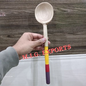 Juego de 2 utensilios de cocina de madera con mangos coloridos, cuchara y tenedor hechos a mano para cocinar, servir y decoración rústica de comedor - Product Image 1