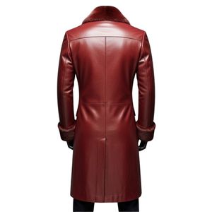 Manteau long en cuir véritable pour homme, col en fourrure, coupe-vent, épais, pour l'hiver, vêtements d'extérieur décontractés - Product Image 2