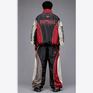 Conjunto de Chándal Holgado Personalizado para Hombre con Hombros Caídos, Chaqueta Cortavientos de Nylon Estampada con Bloques de Color y Pantalones, Chándal Impermeable con Paneles - Product Image 4