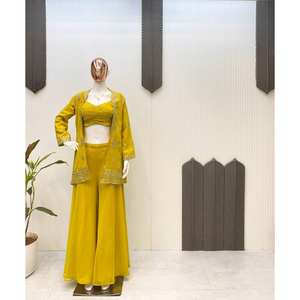 Vestido de Noche Amarillo de Diseño Indo-Occidental LG, Talla M, Elegante para Fiestas con Bordado de Lentejuelas - Product Image 3